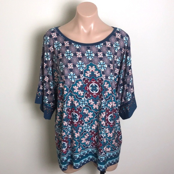 Ruby Rd. Tops - Ruby Rd. Blue Pink White Pattern Top Blouse Medium